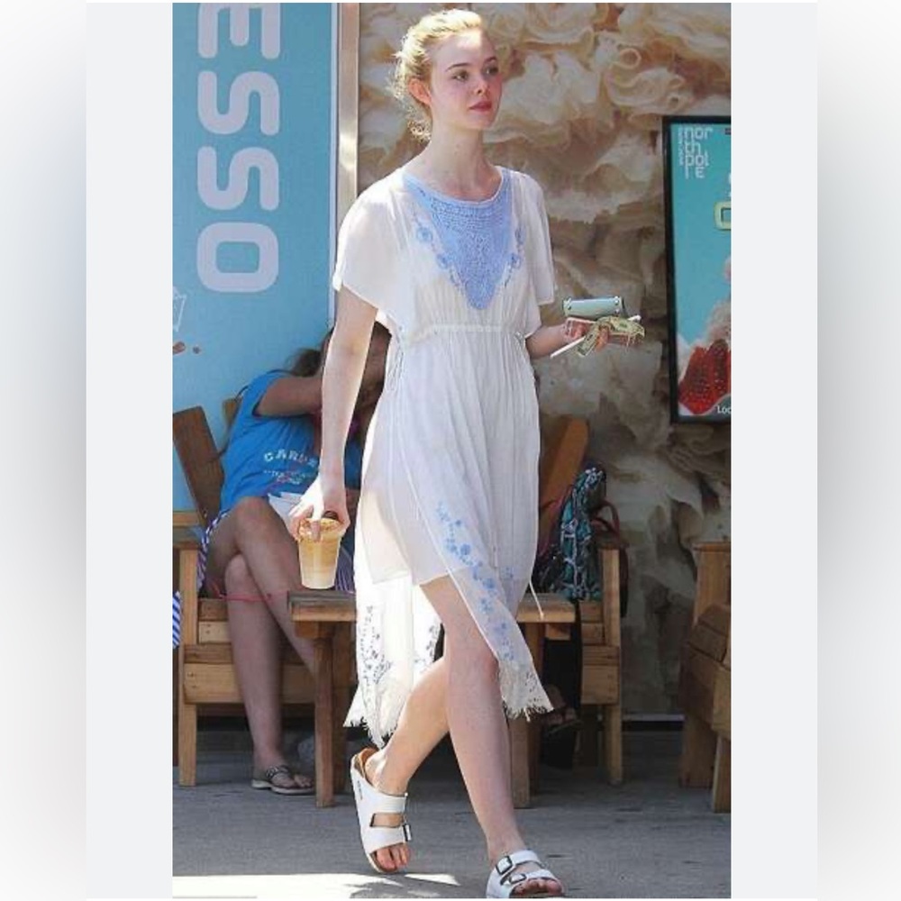 OPEN TO OFFERS Rare Free People White and Blue Midi Dress Size Small